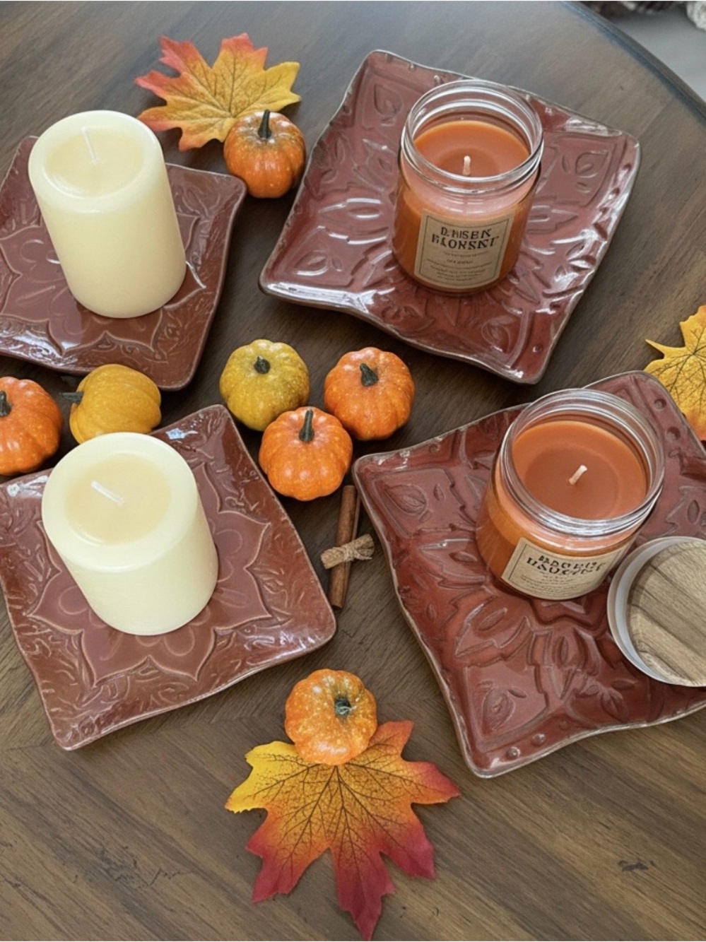 PartyLite Ceramic Candle Tray Set with Embossed Design (2 sets) Keep 1 & Give 1